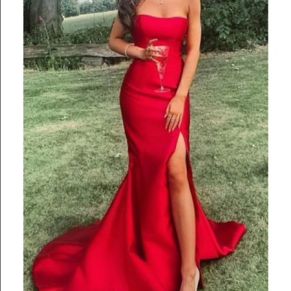 Red Prom Strapless Bodycon Dress
